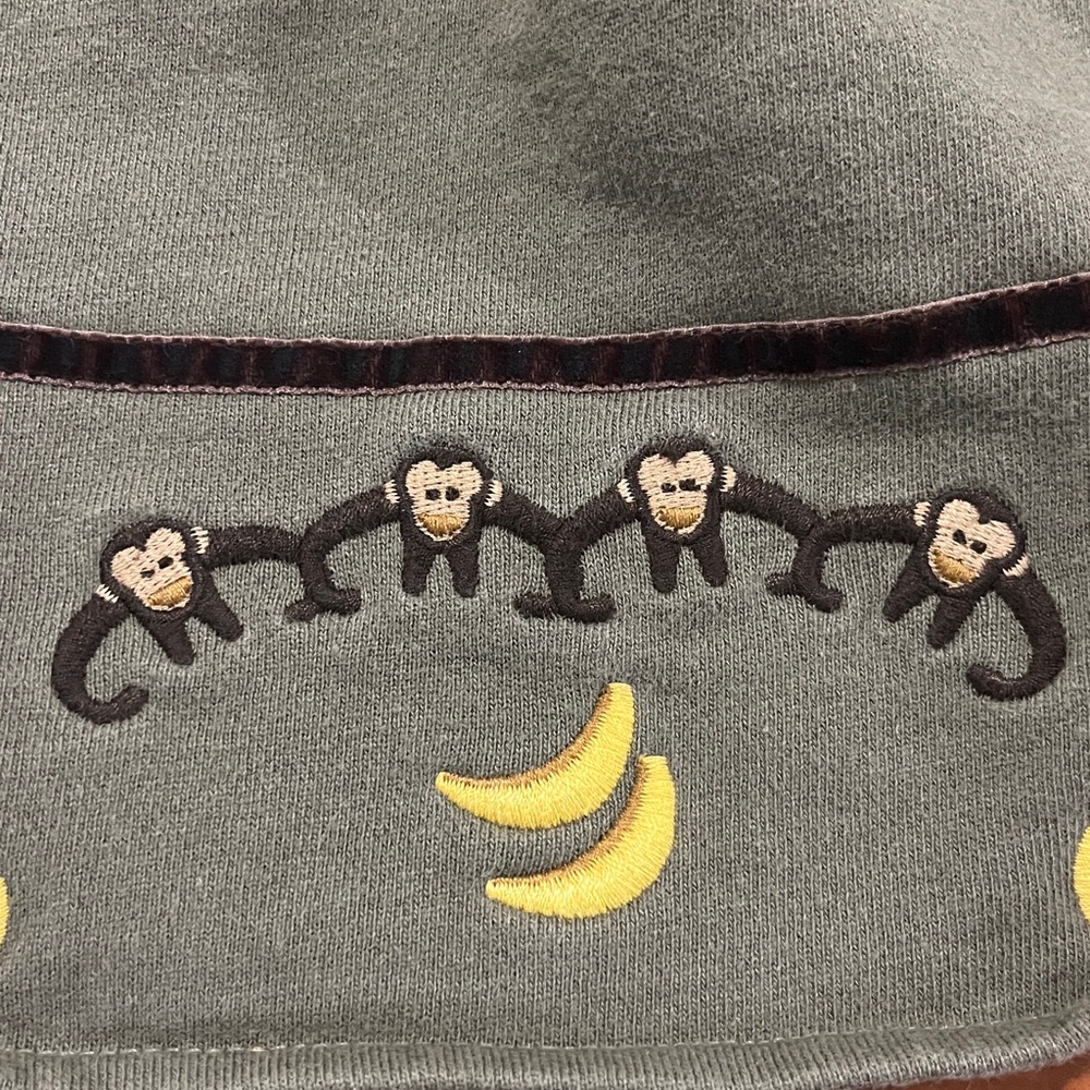 Toffee Apple Olive Skirt with Embroidered Monkey and Banana Design, Size 5 Girls